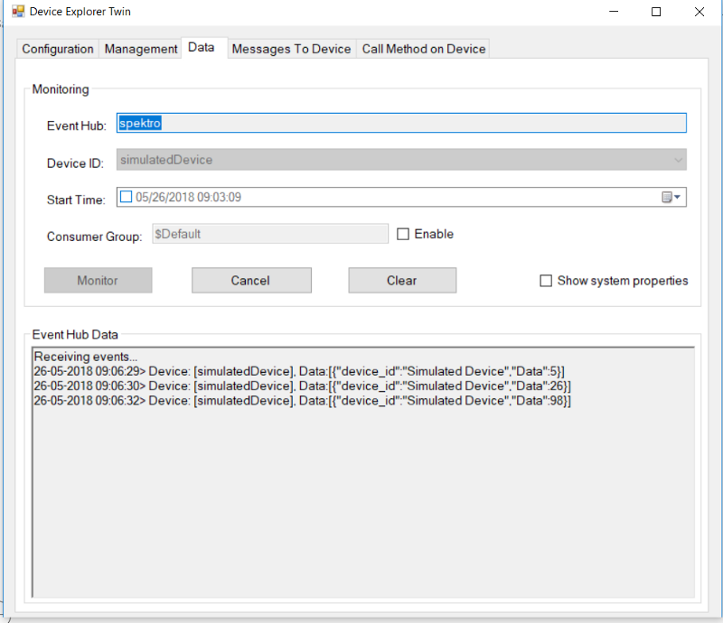 Incoming message stream to the IoT Hub