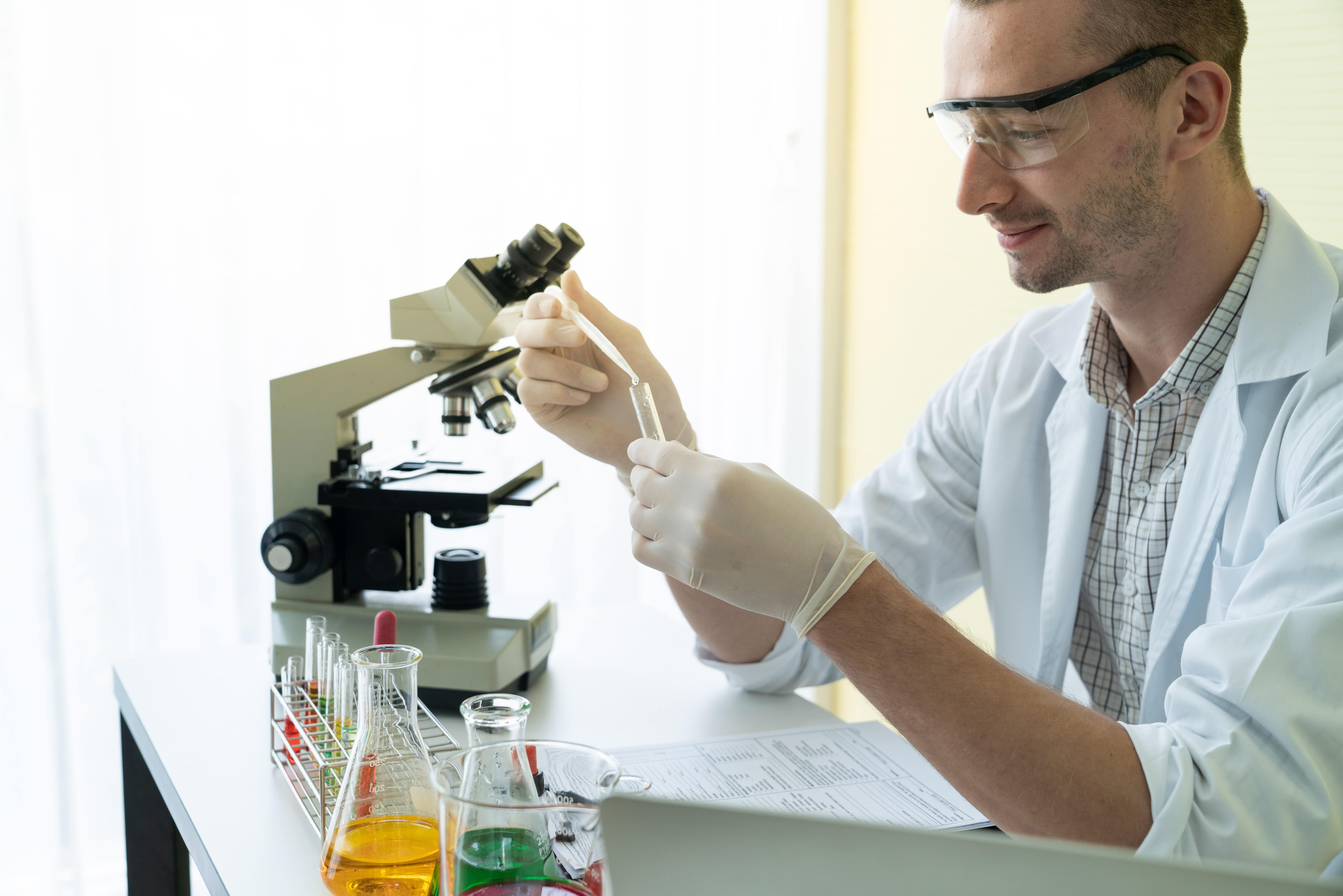 Doctor conducting research on a sample.