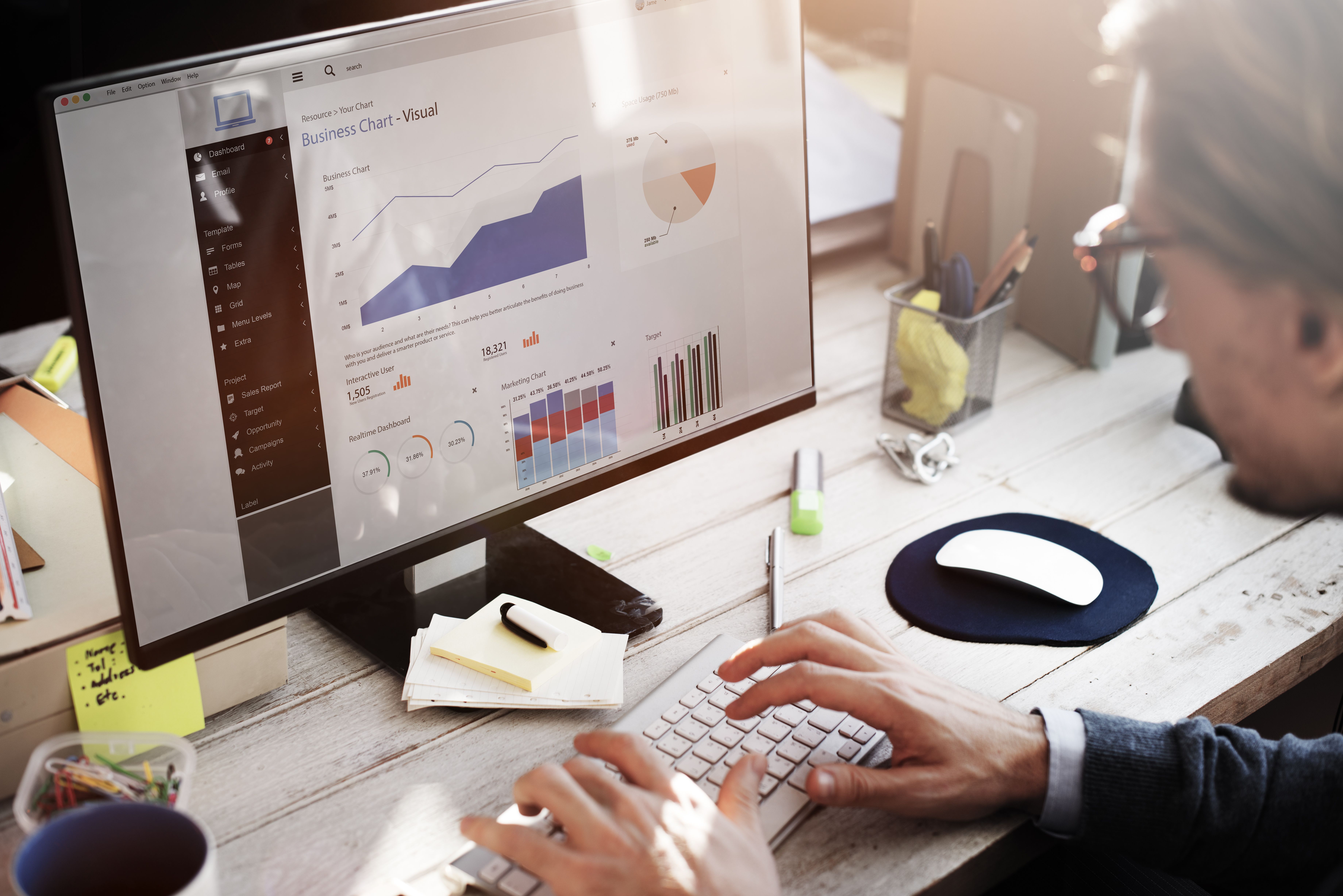 [Pharma data analytics graphs on screen
